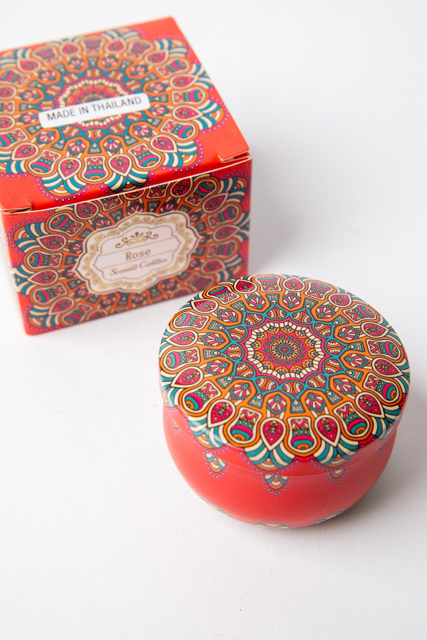 Mandala Travel Tin Candle in scent Rose