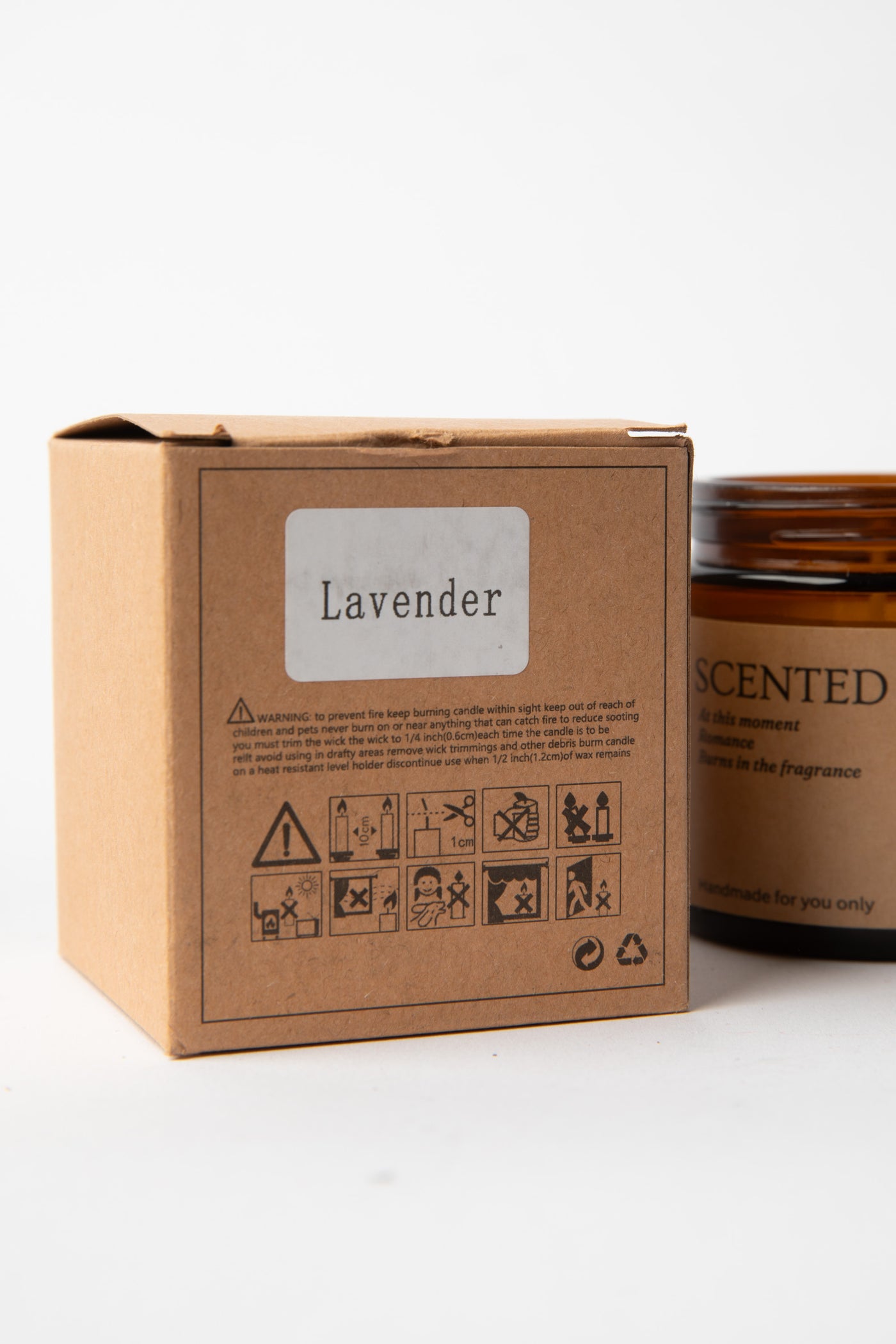 Lavender Apothecary Jar Candle box label and brown amber jar candle