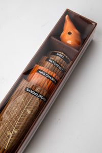 Orange Elephant Incense Gift Set with ceramic elephant incense holder and sandalwood, patchouli, nag champa scents