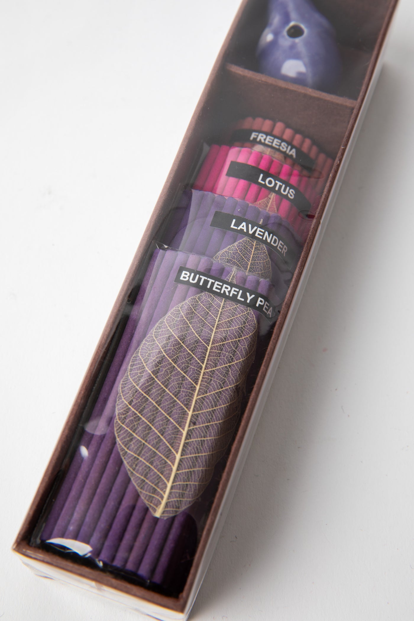 Purple Elephant Incense Gift Set with ceramic holder and lotus, lavender, butterfly pea incense sticks