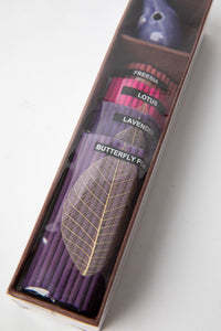 Purple Elephant Incense Gift Set with ceramic holder and lotus, lavender, butterfly pea incense sticks