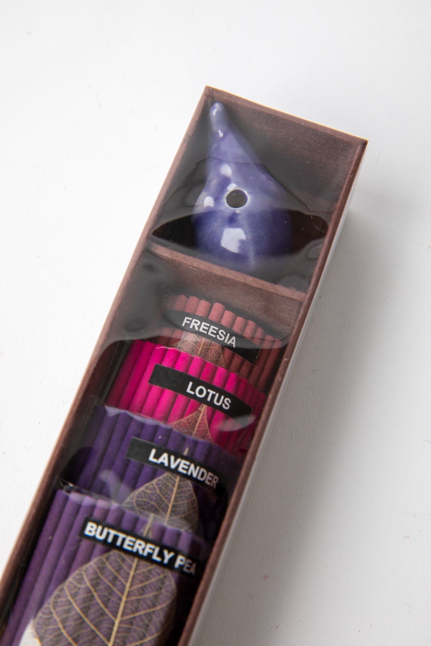 Purple Elephant Incense Gift Set with ceramic holder and lotus, lavender, butterfly pea incense sticks