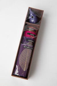Purple Elephant Incense Gift Set with ceramic holder and lotus, lavender, butterfly pea incense sticks