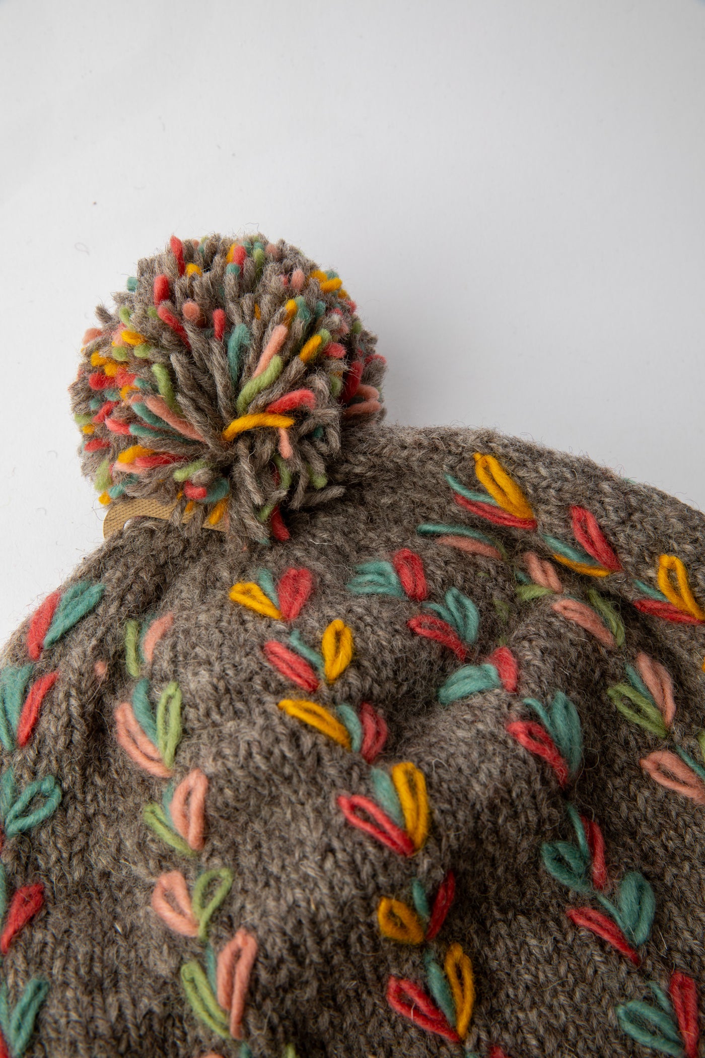Gray Kylemore Embroidered Wool Pom Pom Hat