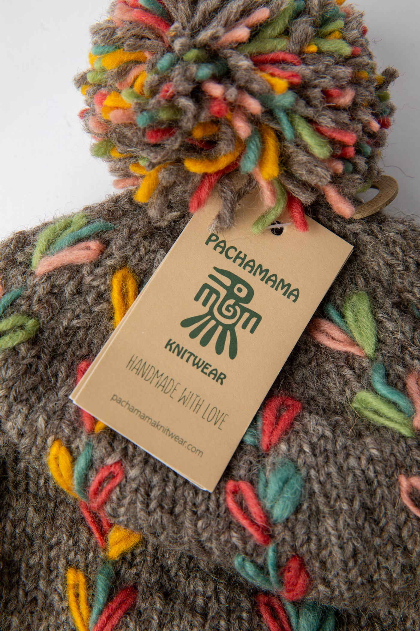 Gray Kylemore Embroidered Wool Pom Pom Hat