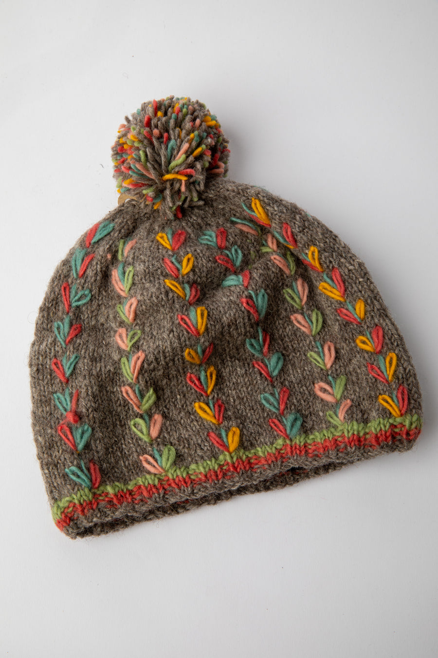 Gray Kylemore Embroidered Wool Pom Pom Hat