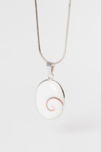 Sterling Shiva eye pendant with natural shell spiral pattern