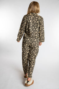 Sophie is wearing the Black floral Jaipur Printed Pajama Set in S/M