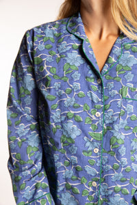 Sophie is wearing the Blue Blooms Jaipur Printed Pajama Set in S/M