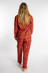 Sophie is wearing the red floral Pomegranate Jaipur Printed Pajama Set in S/M