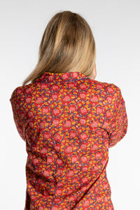 Sophie is wearing the red floral Pomegranate Jaipur Printed Pajama Set in S/M