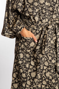Sophie is wearing the Black floral Jaipur Printed Robe