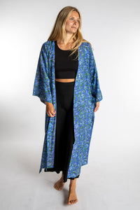 Sophie is wearing the Blue Blooms floral Jaipur Printed Robe