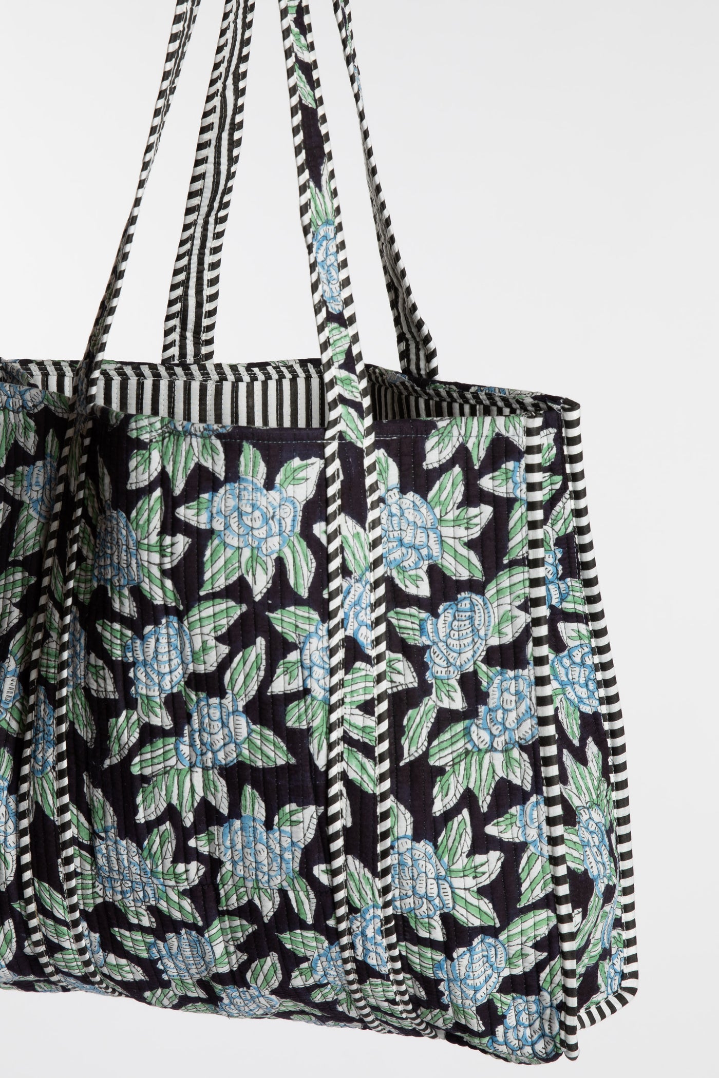 Floral patterned Bristol Block Print Tote Bag in Black
