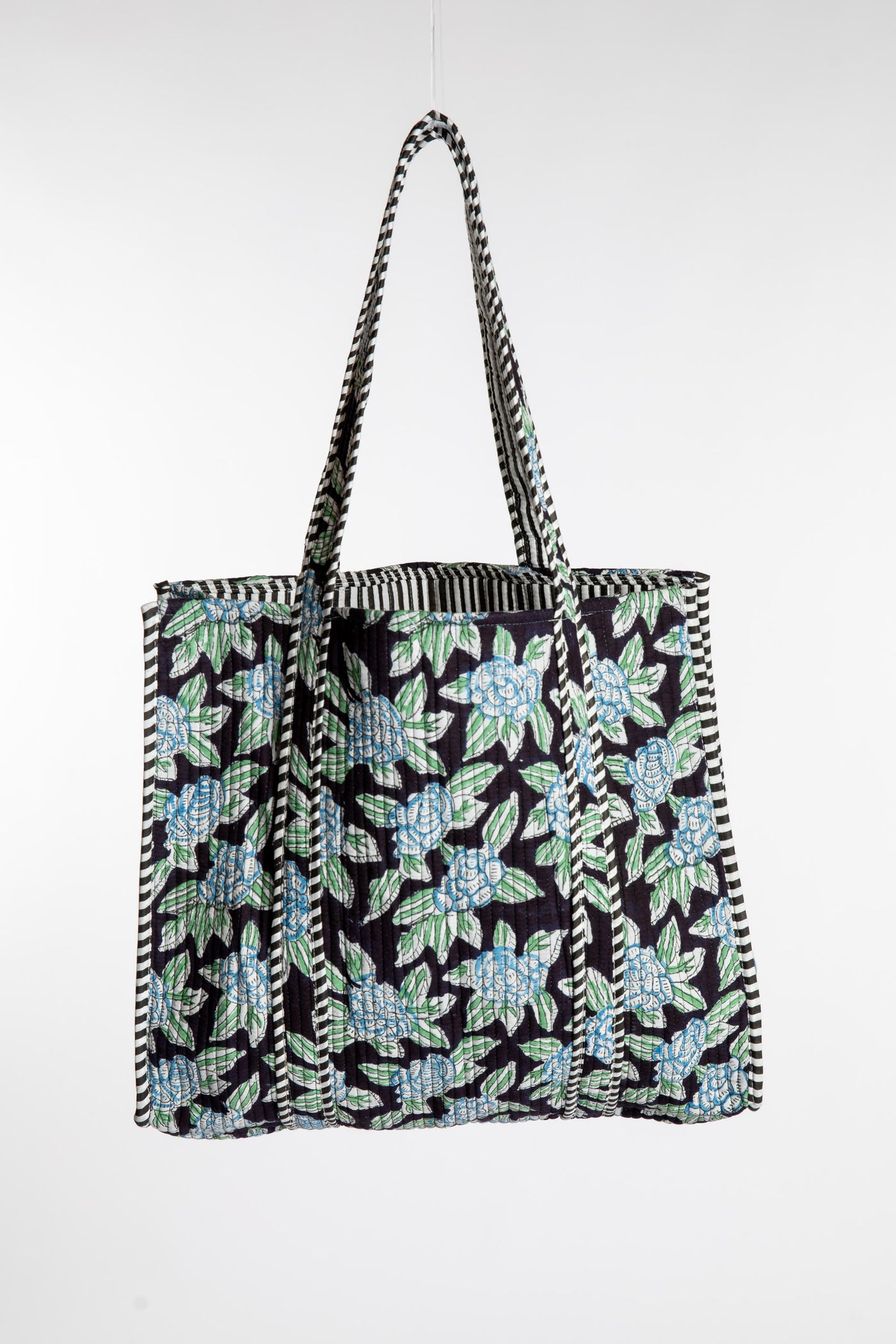 Floral patterned Bristol Block Print Tote Bag in Black