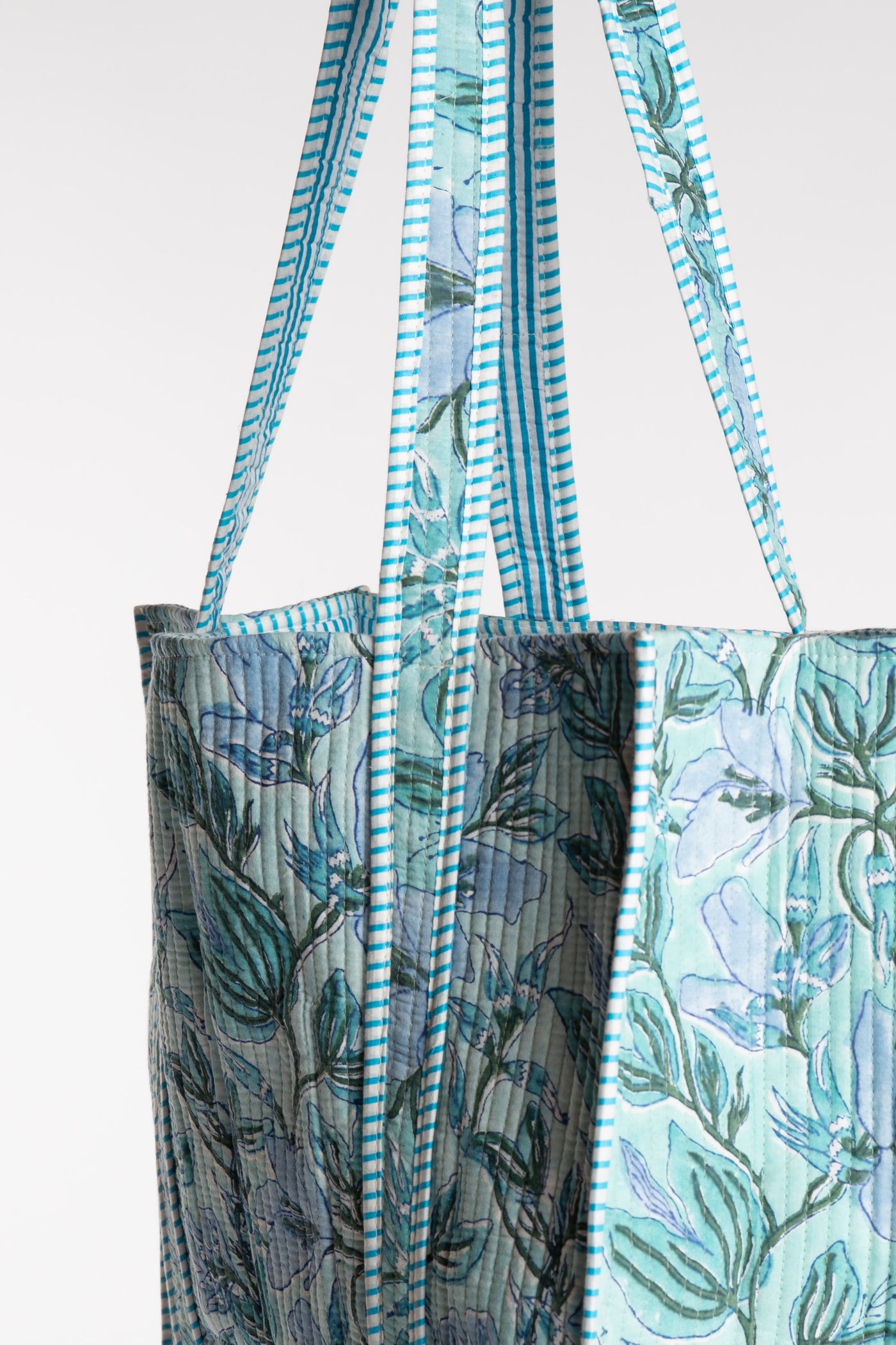 Bristol Block Print Tote Bag in Aquamarine
