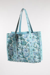 Reusable floral Bristol Block Print Tote Bag in light blue