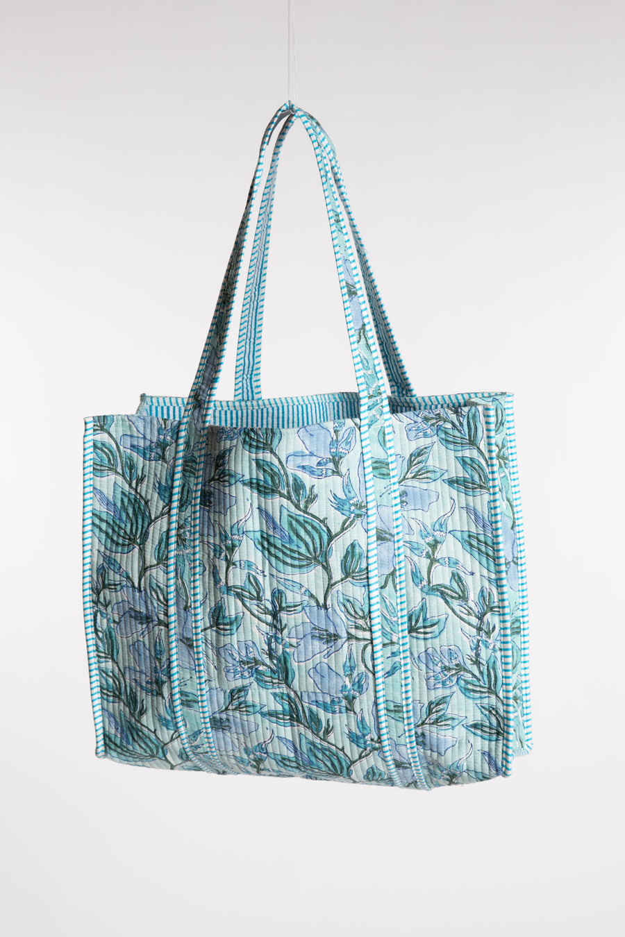 Reusable floral Bristol Block Print Tote Bag in light blue