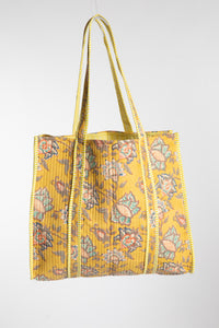 Yellow floral-patterned Bristol Block Print Tote Bag in Marigold