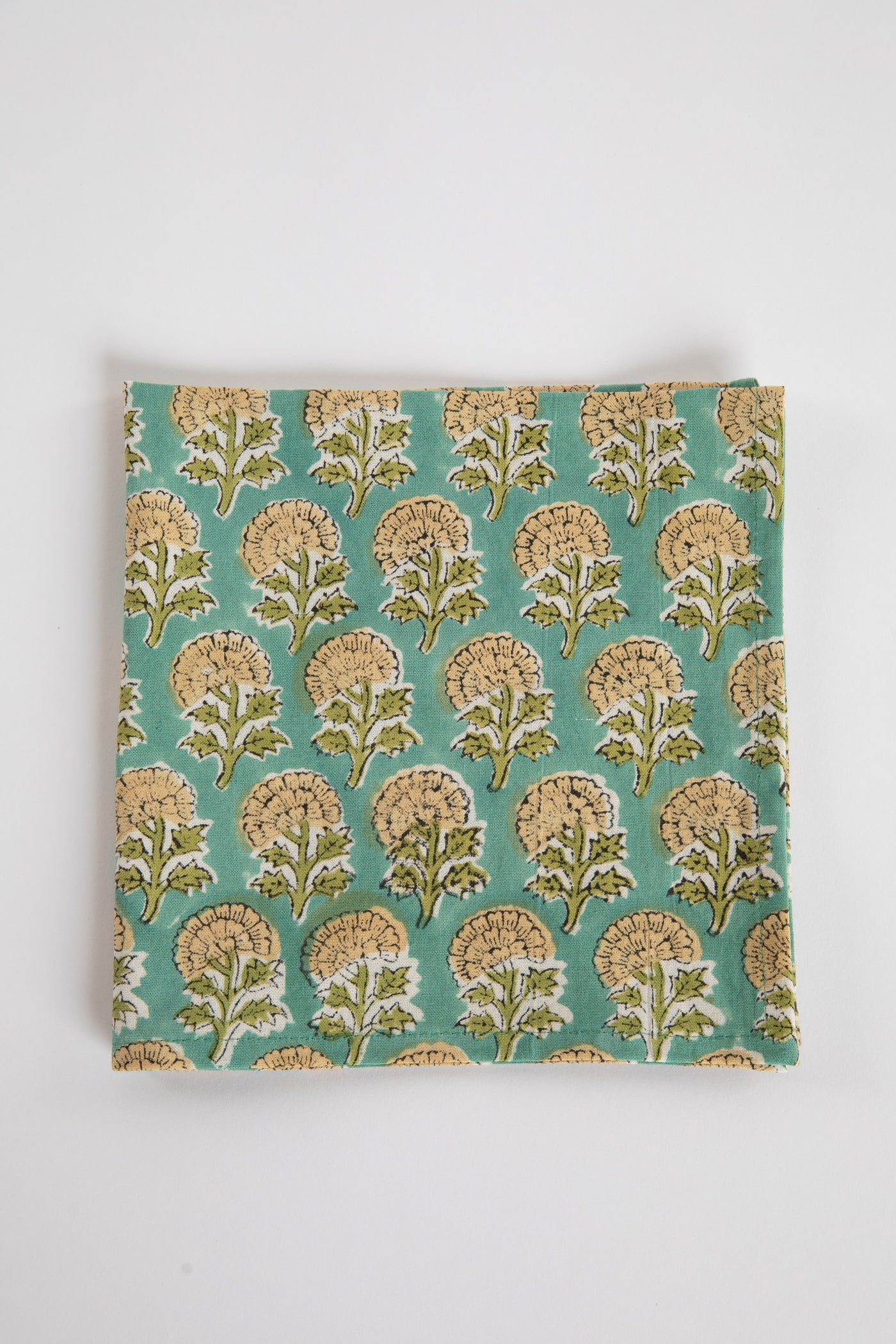 Aquamarine floral block print napkin set of 6 cotton cloth napkins