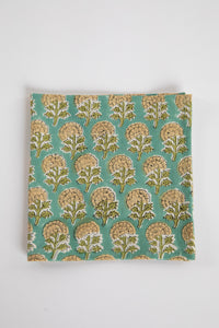 Aquamarine floral block print napkin set of 6 cotton cloth napkins