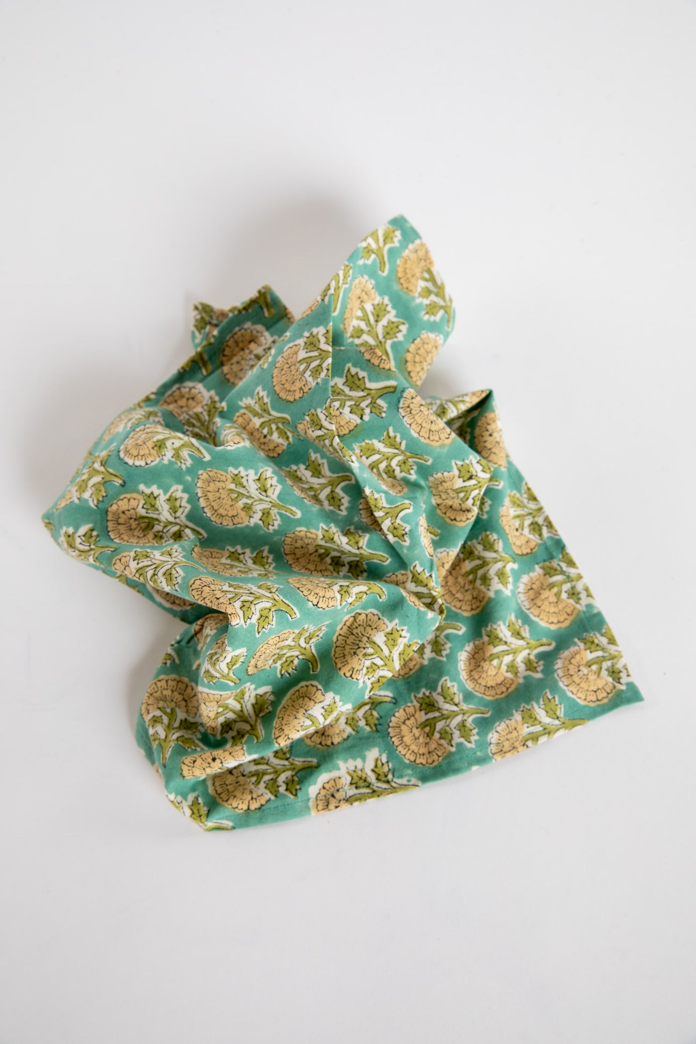 Aquamarine floral block print napkin set of 6 cotton cloth napkins