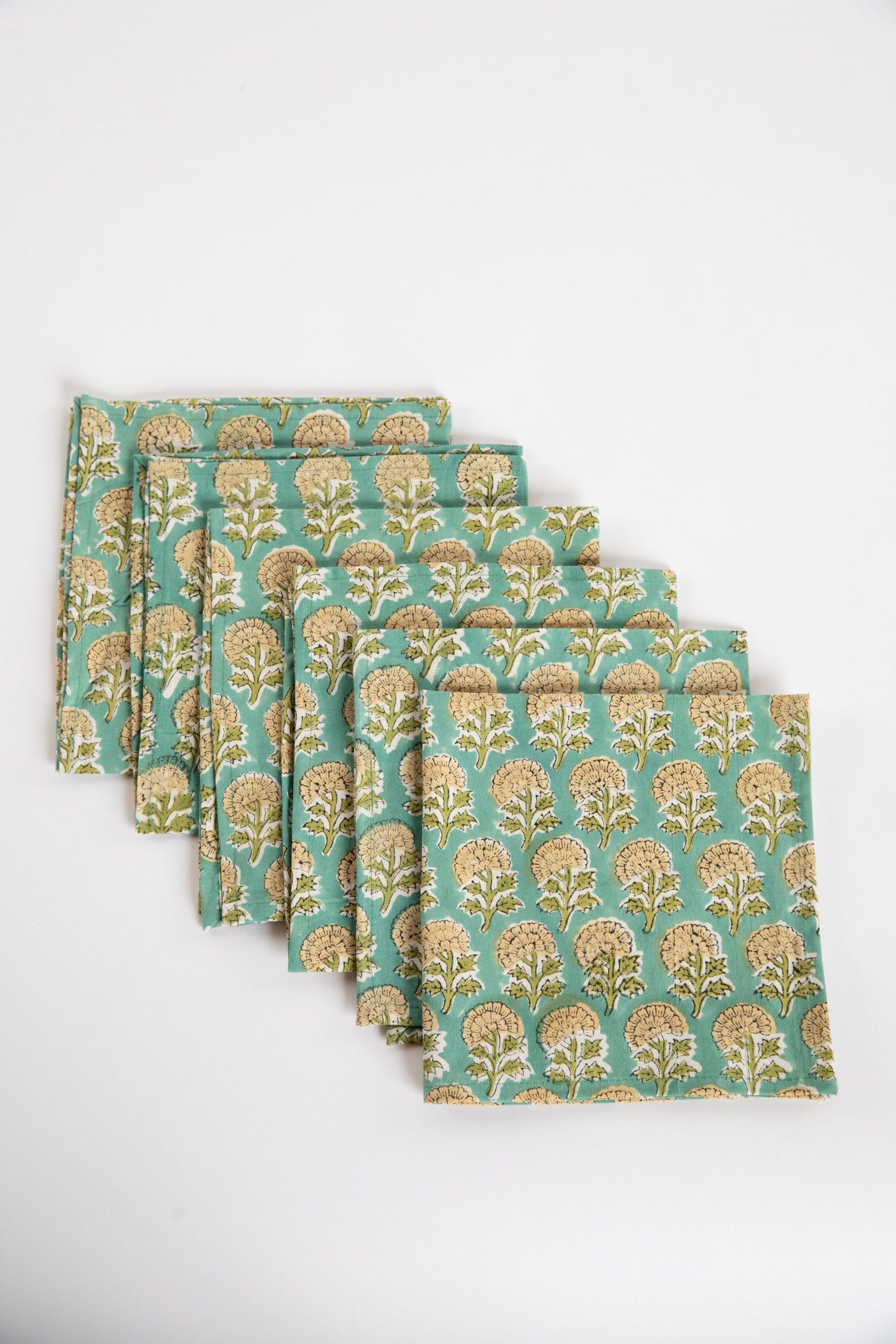 Aquamarine floral block print napkin set of 6 cotton cloth napkins