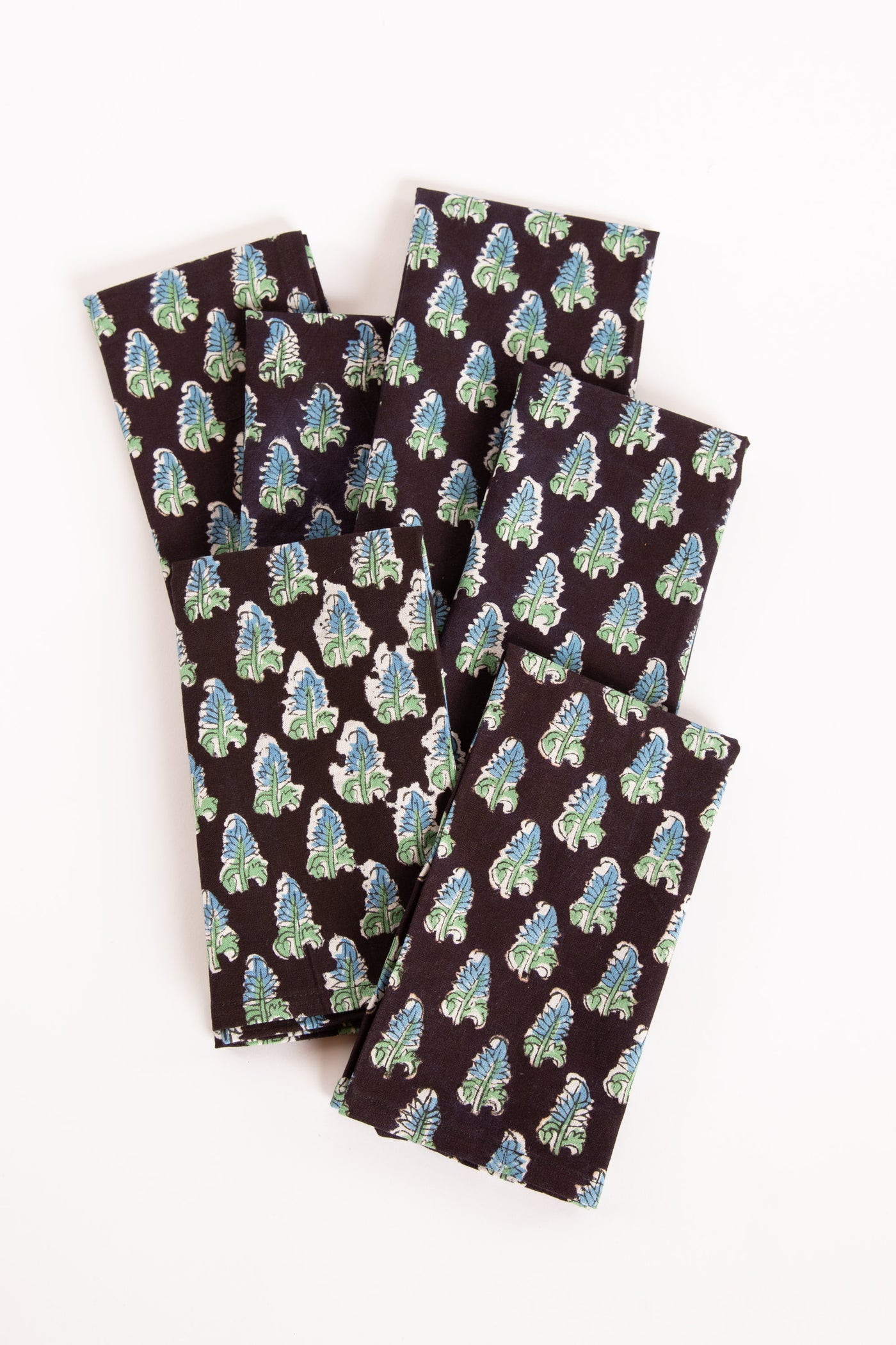 Black floral block print napkin set of 6 cotton cloth napkins
