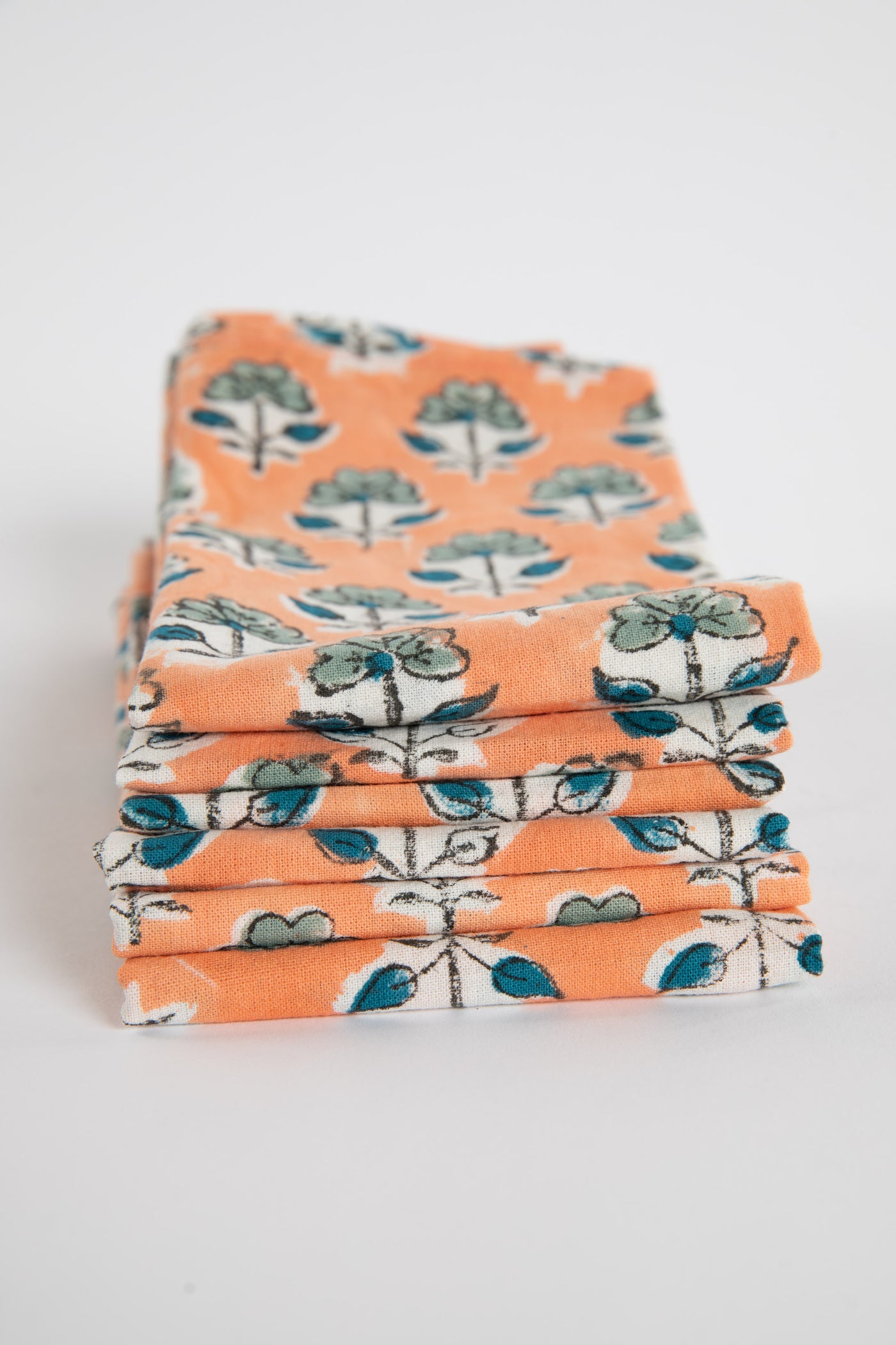 Dusty Coral floral block print napkin set of 6 cotton cloth napkins