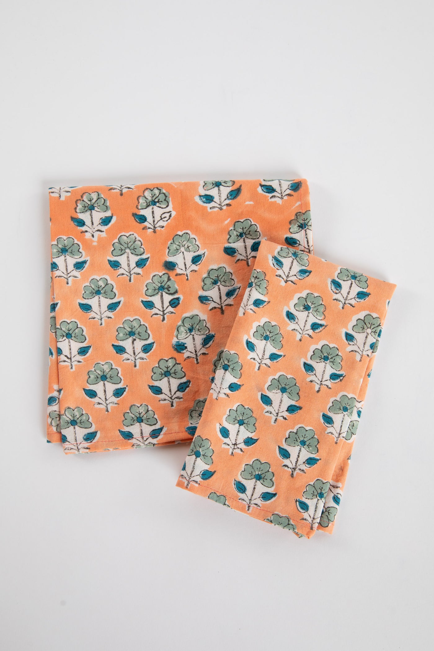 Dusty Coral floral block print napkin set of 6 cotton cloth napkins