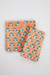 Dusty Coral floral block print napkin set of 6 cotton cloth napkins