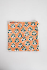 Dusty Coral floral block print napkin set of 6 cotton cloth napkins
