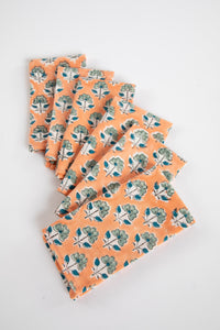 Dusty Coral floral block print napkin set of 6 cotton cloth napkins
