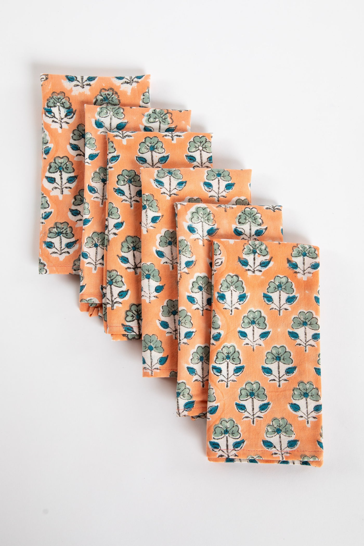 Dusty Coral floral block print napkin set of 6 cotton cloth napkins