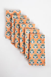 Dusty Coral floral block print napkin set of 6 cotton cloth napkins