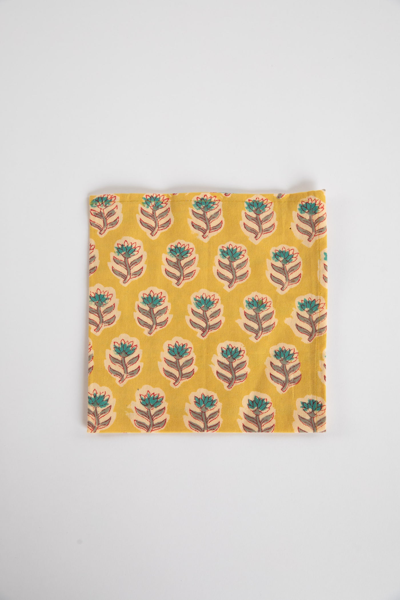 Yellow Marigold floral block print napkin set of 6 cotton cloth napkins