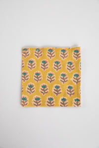 Yellow Marigold floral block print napkin set of 6 cotton cloth napkins