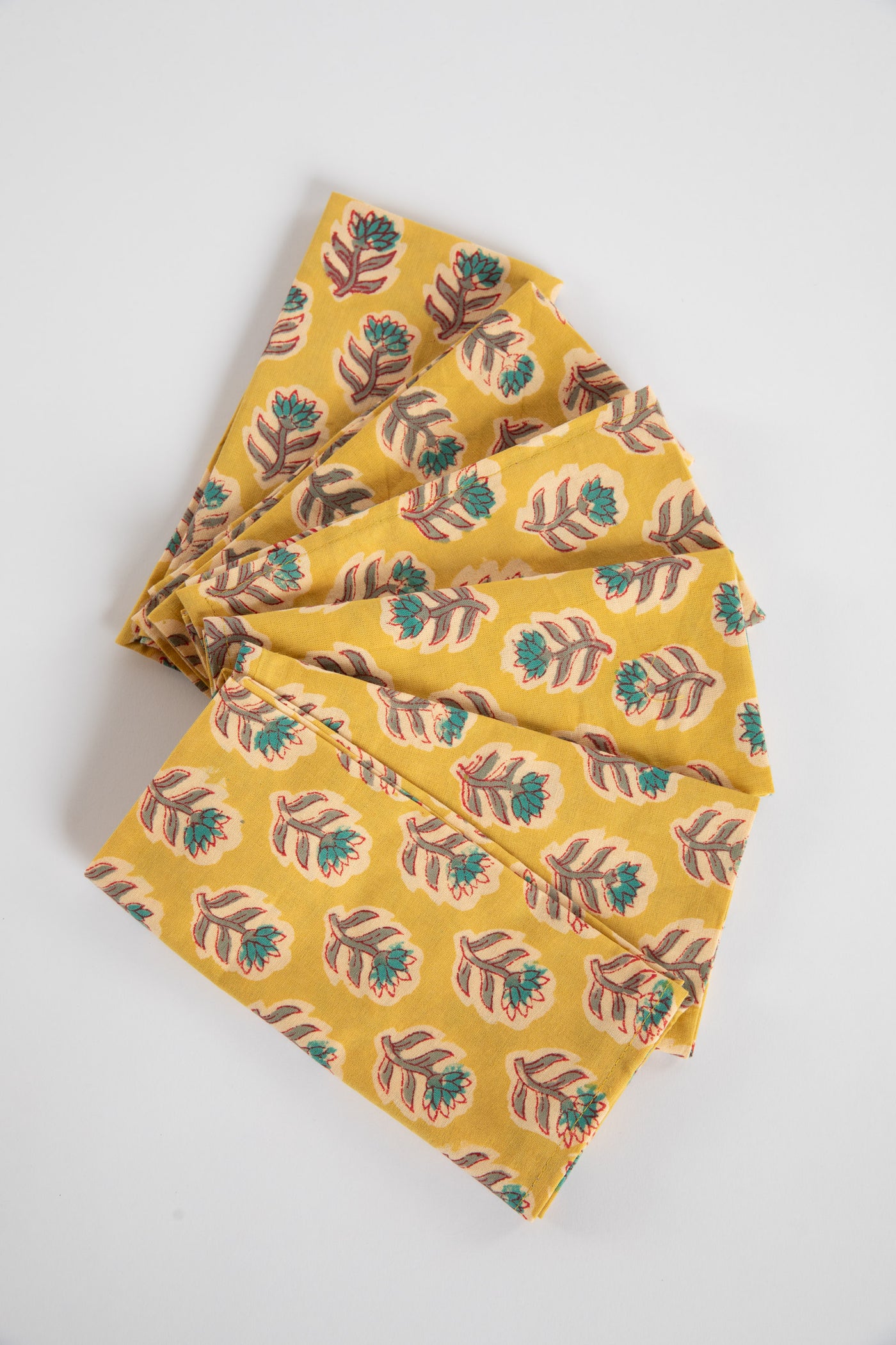 Yellow Marigold floral block print napkin set of 6 cotton cloth napkins
