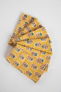 Yellow Marigold floral block print napkin set of 6 cotton cloth napkins
