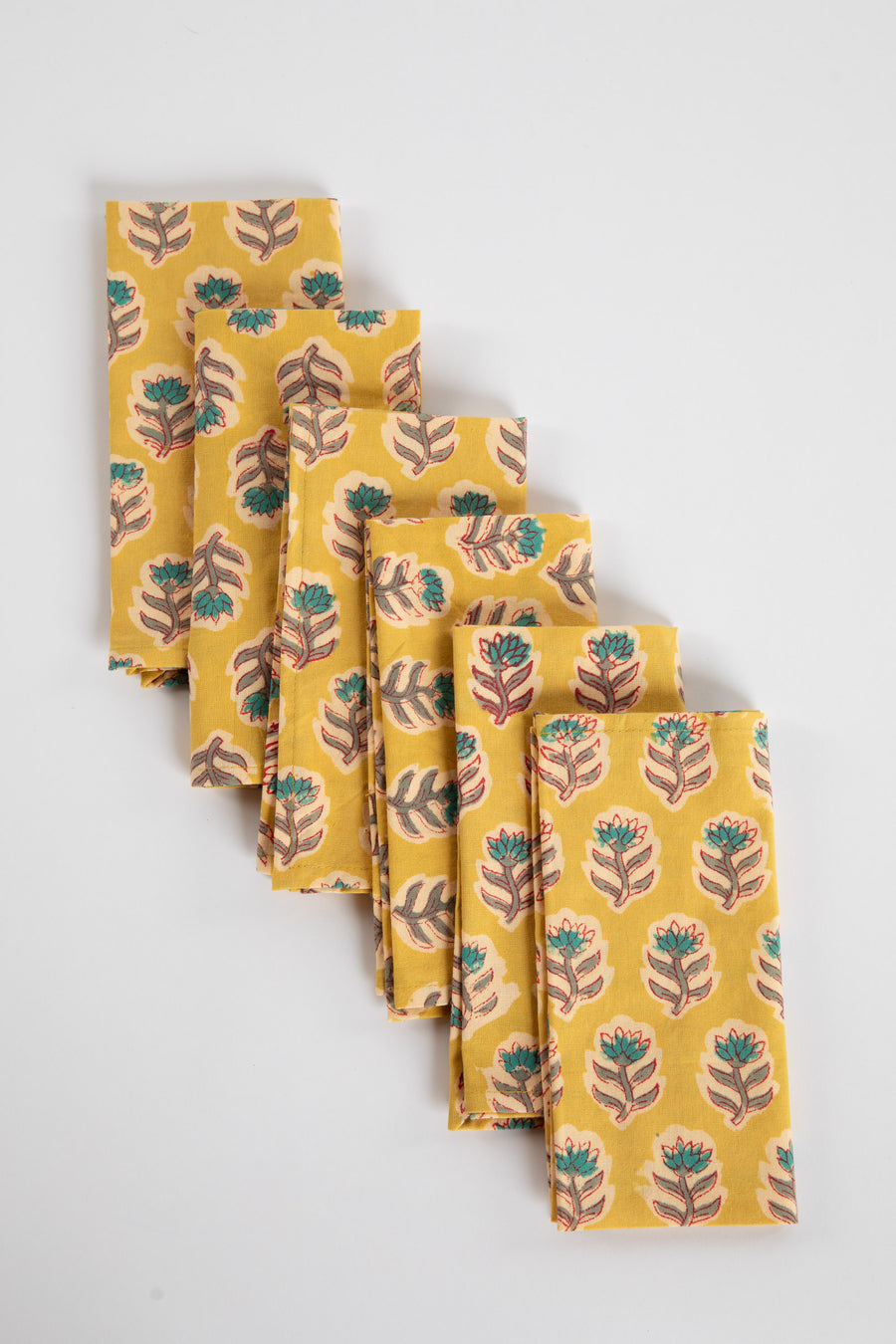 Yellow Marigold floral block print napkin set of 6 cotton cloth napkins