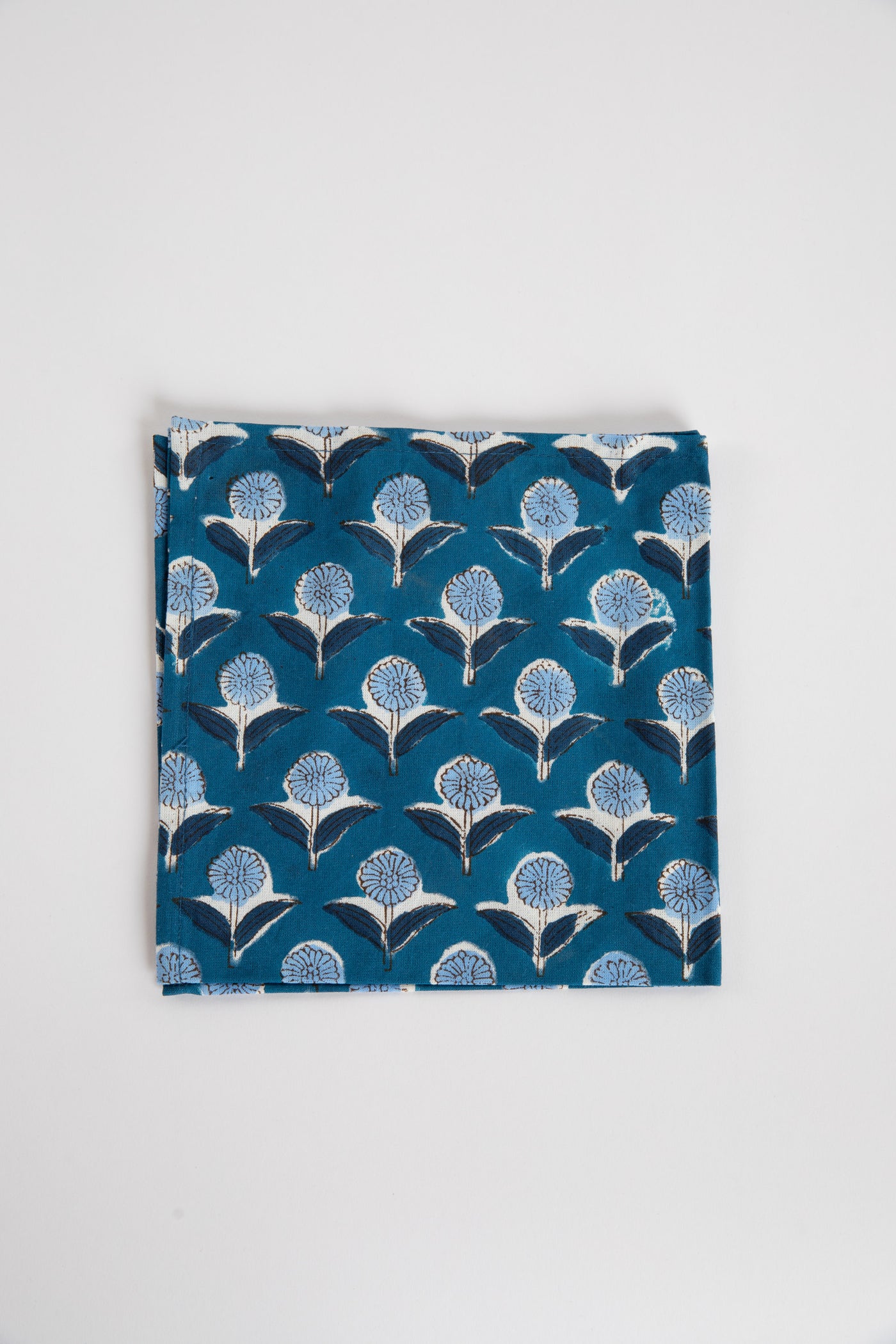 Storm Blue floral block print napkin set of 6 cotton cloth napkins