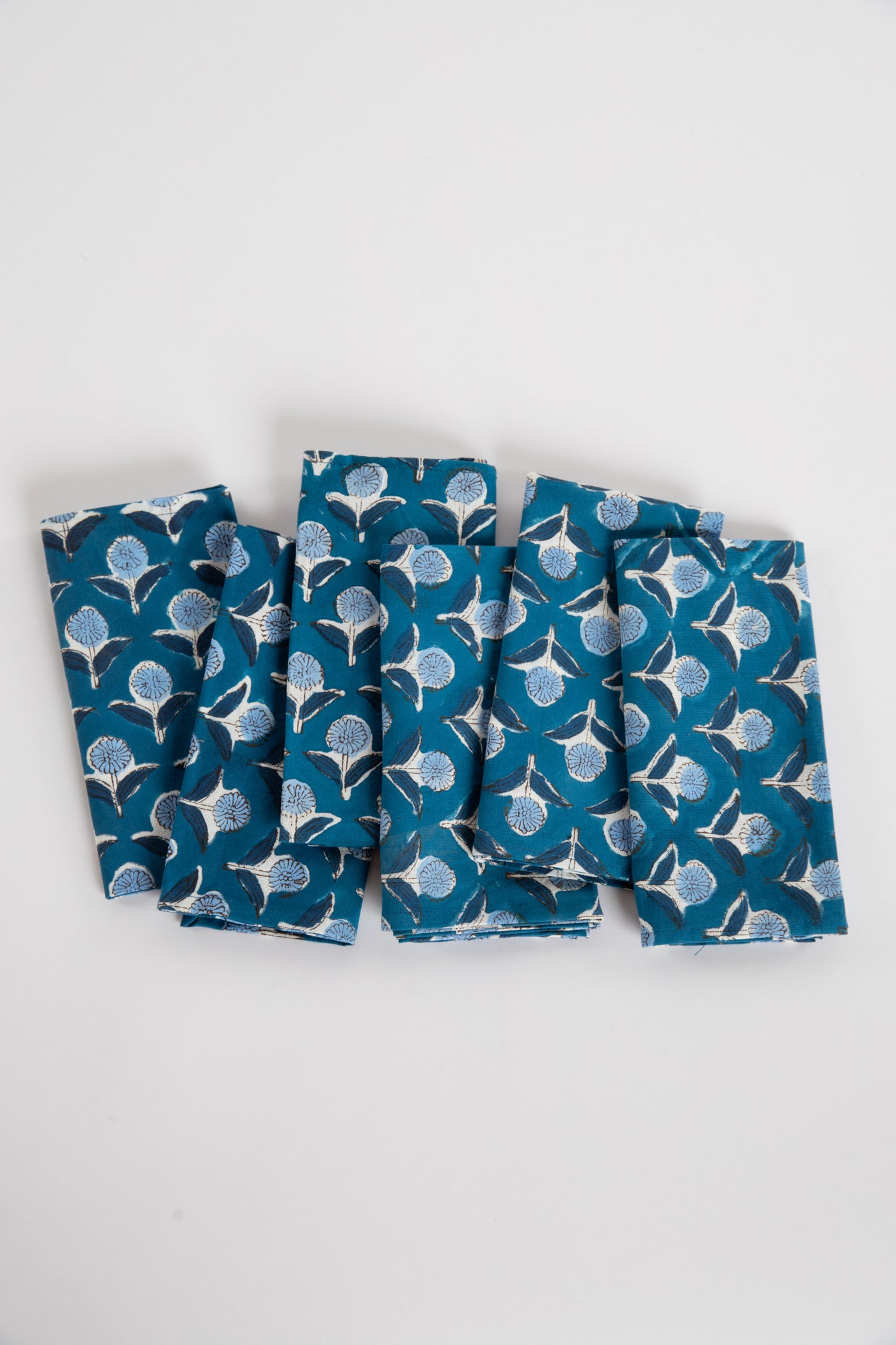 Storm Blue floral block print napkin set of 6 cotton cloth napkins