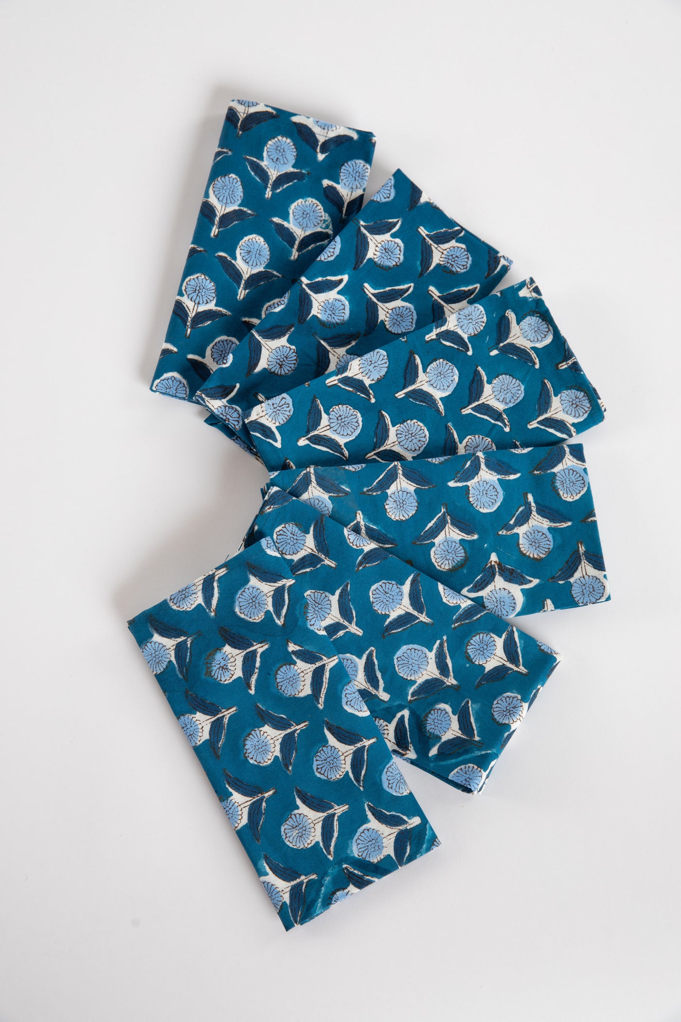 Storm Blue floral block print napkin set of 6 cotton cloth napkins