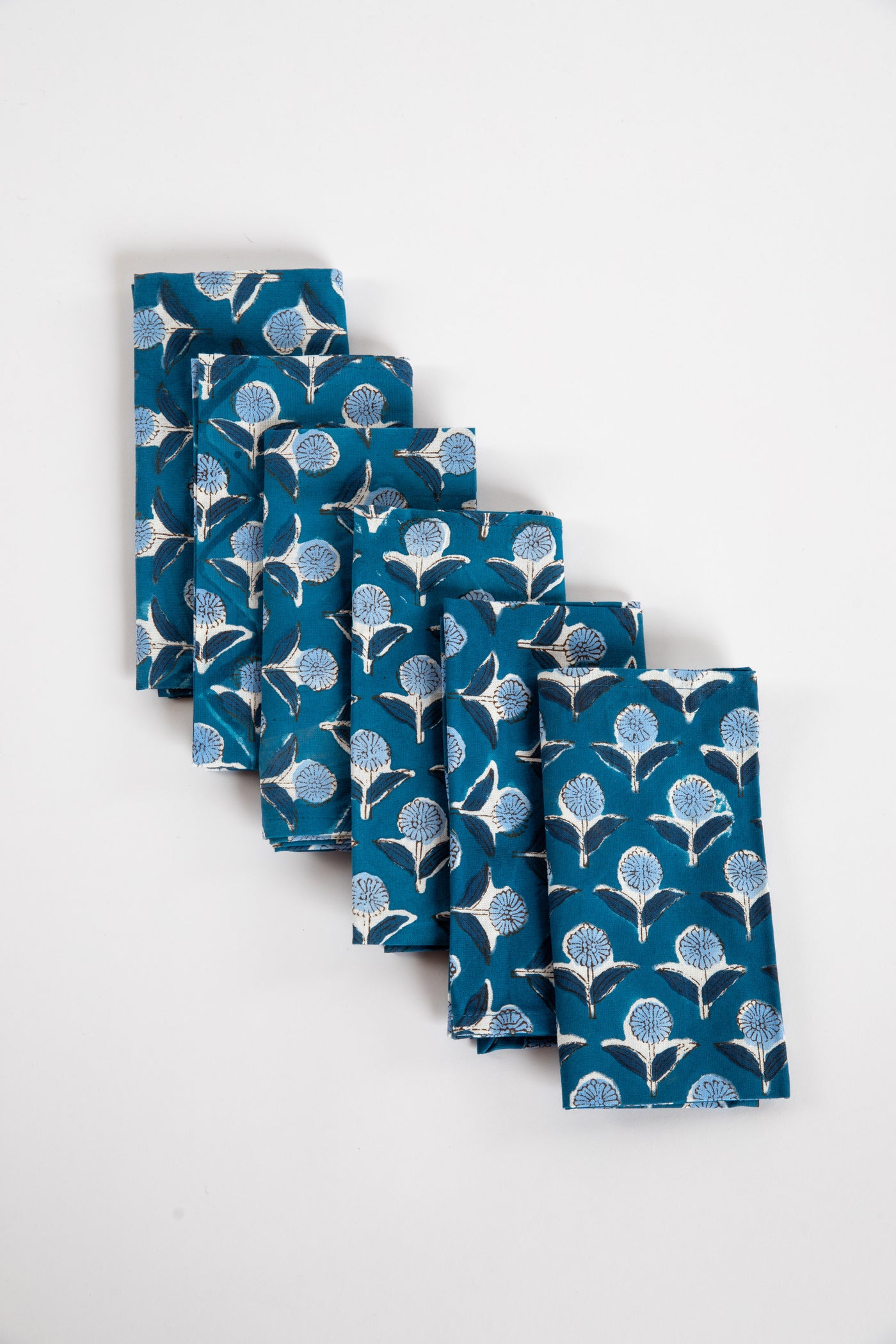 Storm Blue floral block print napkin set of 6 cotton cloth napkins