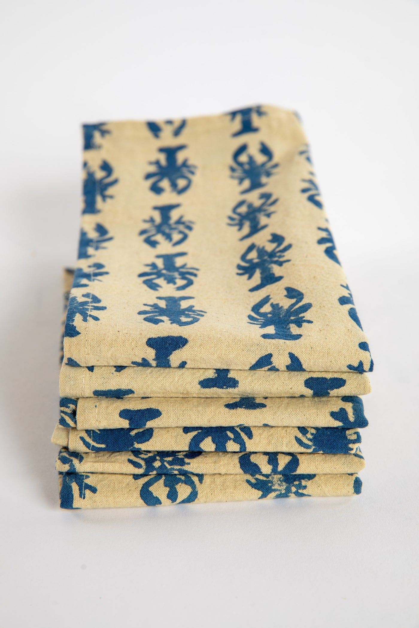 Blue lobster block print napkin set of 6 cotton cloth napkins