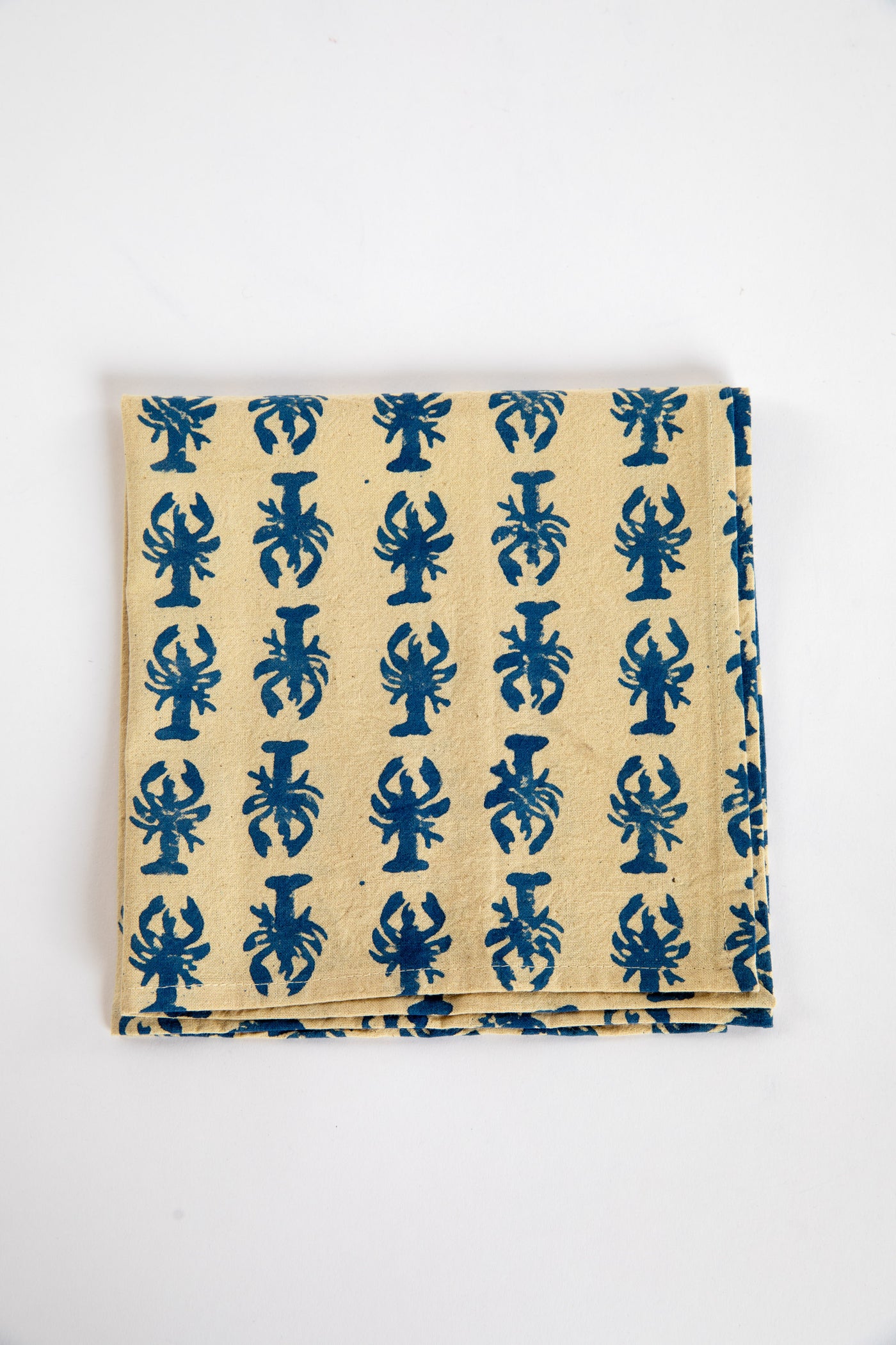 Blue lobster block print napkin set of 6 cotton cloth napkins