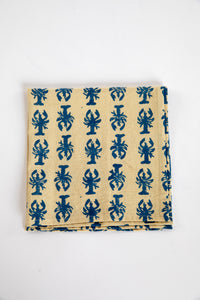 Blue lobster block print napkin set of 6 cotton cloth napkins