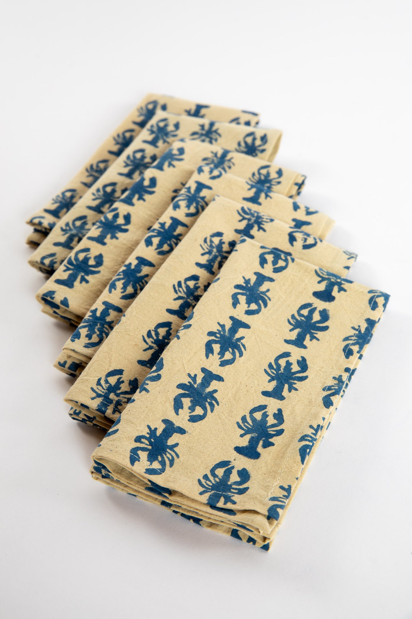 Blue lobster block print napkin set of 6 cotton cloth napkins