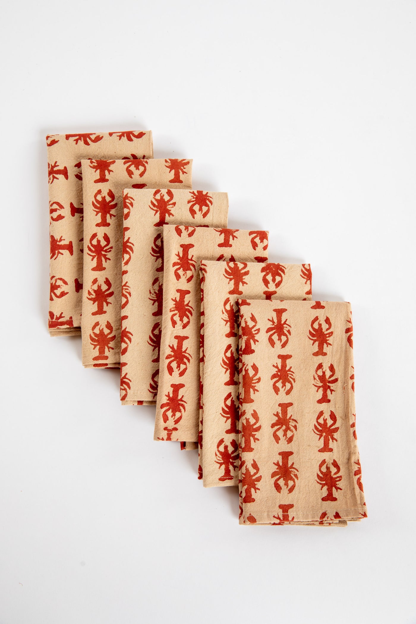 Red lobster block print napkin set of 6 cotton cloth napkins