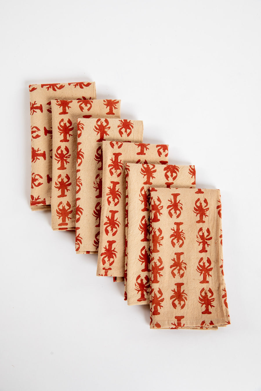 Red lobster block print napkin set of 6 cotton cloth napkins